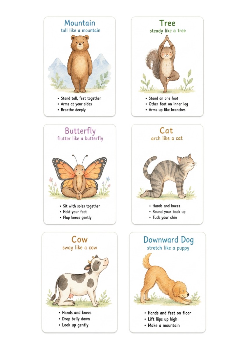 Printable Kids Yoga Cards (A4 PDF, 12 poses) printable for kids