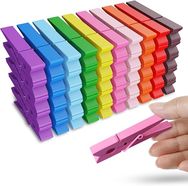 50 coloured wooden clothespins