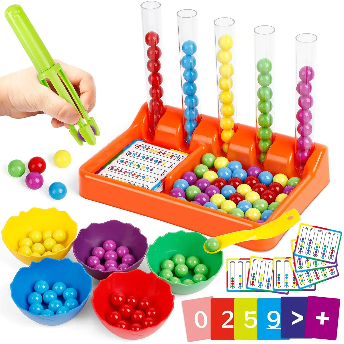 Pom-poms and wooden tongs set