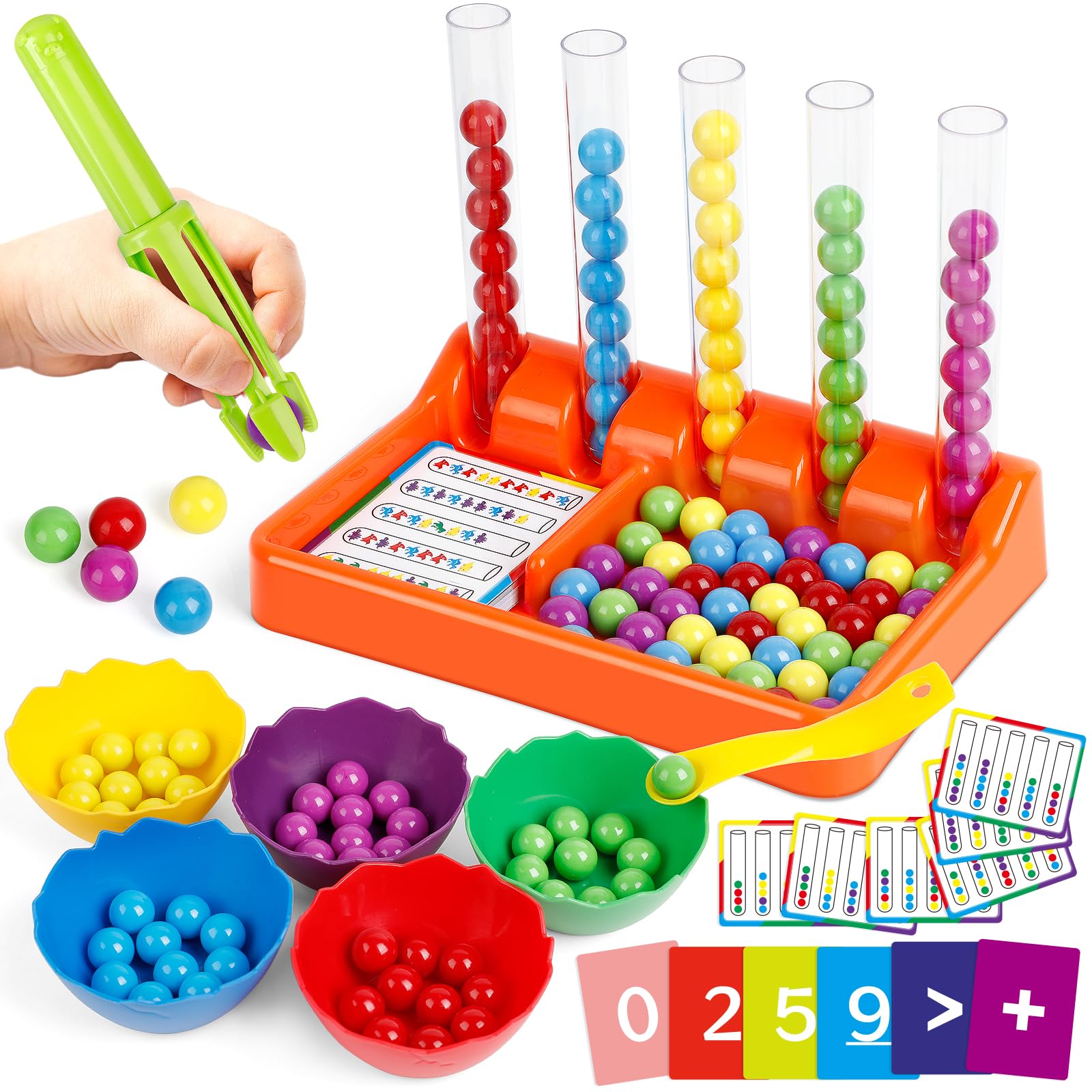 Pom-poms and wooden tongs set