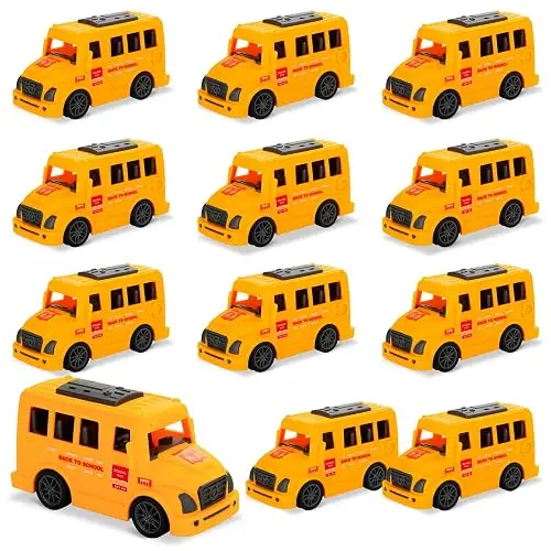 Small plastic toy school buses