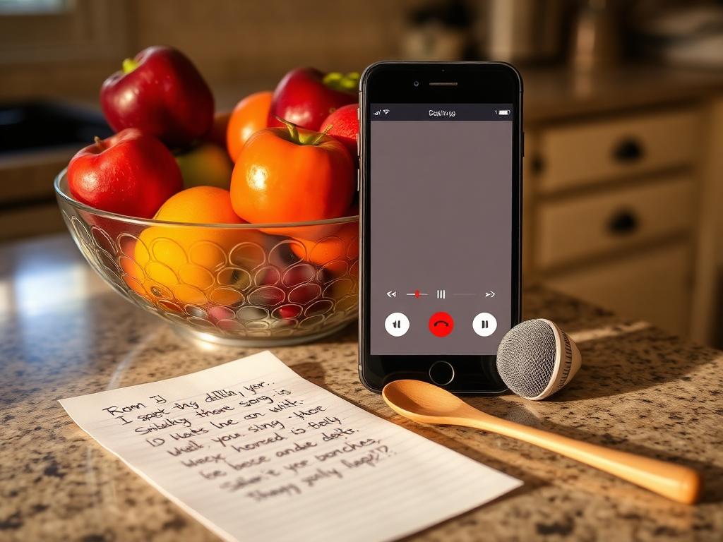 Lyrics on paper, a spoon for a microphone.