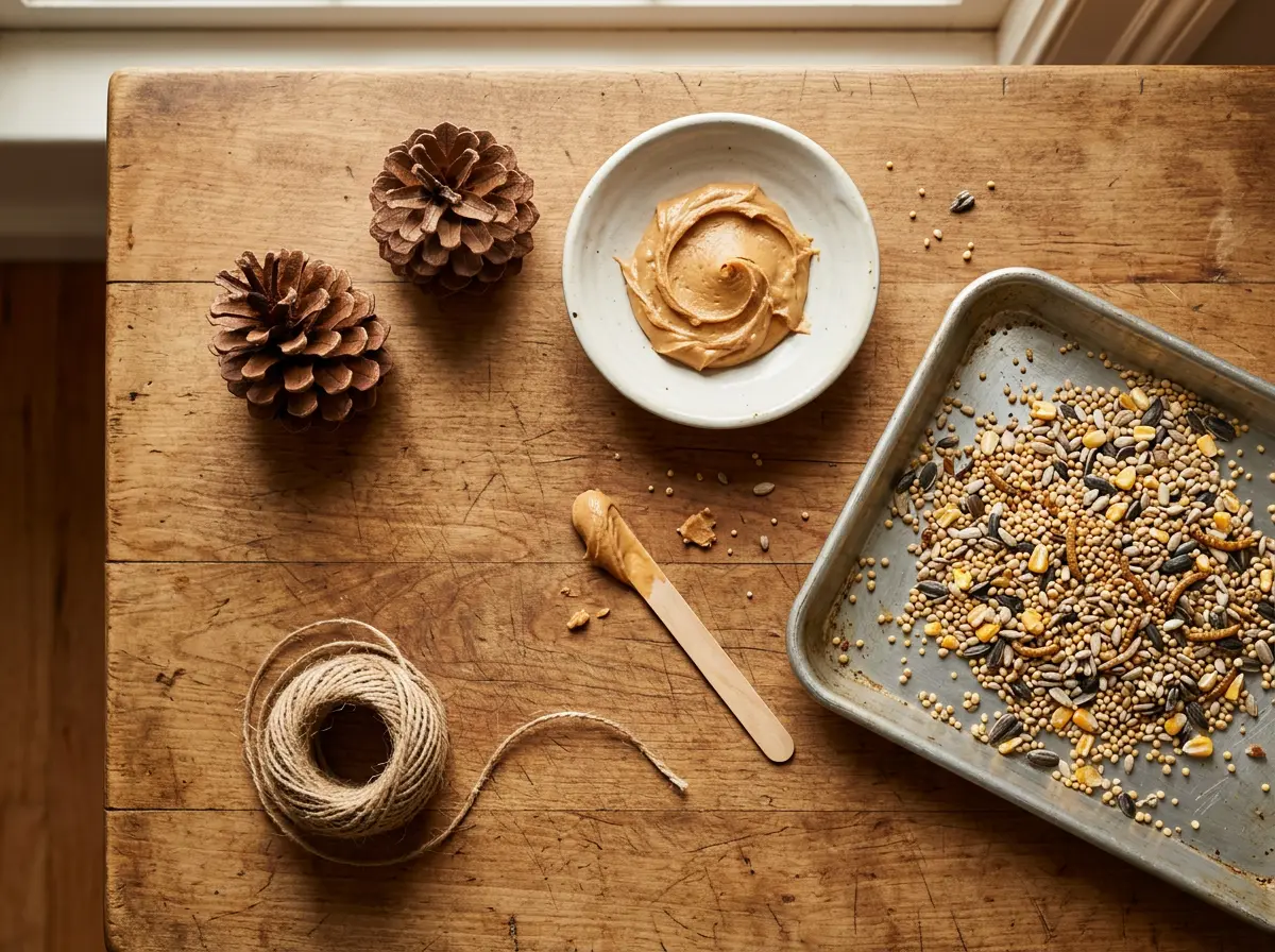 Peanut butter on, seed tray waiting.