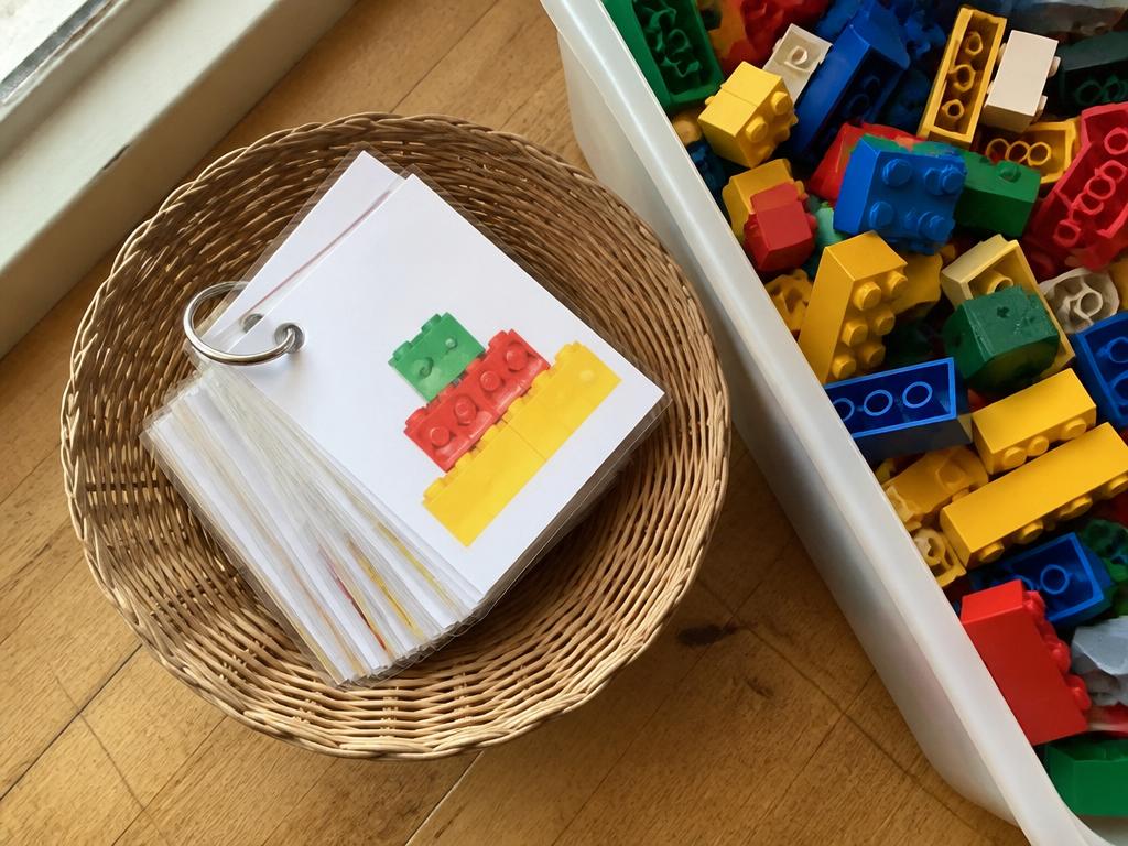 Laminated cards on a ring, living inside the brick tub.