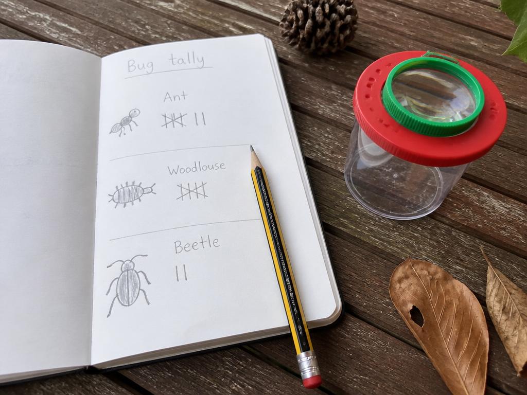 The tally page - ants, woodlice, one very exciting beetle.