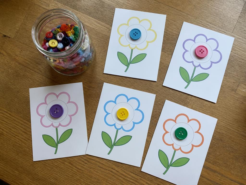 Button flower counting cards (A4 PDF) printable for kids