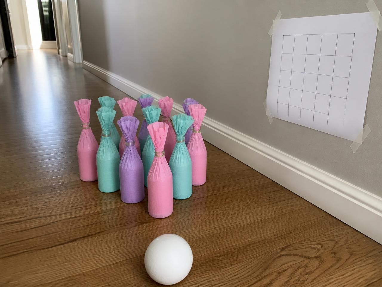 Pastel wrapped bottles at the end of the hallway.