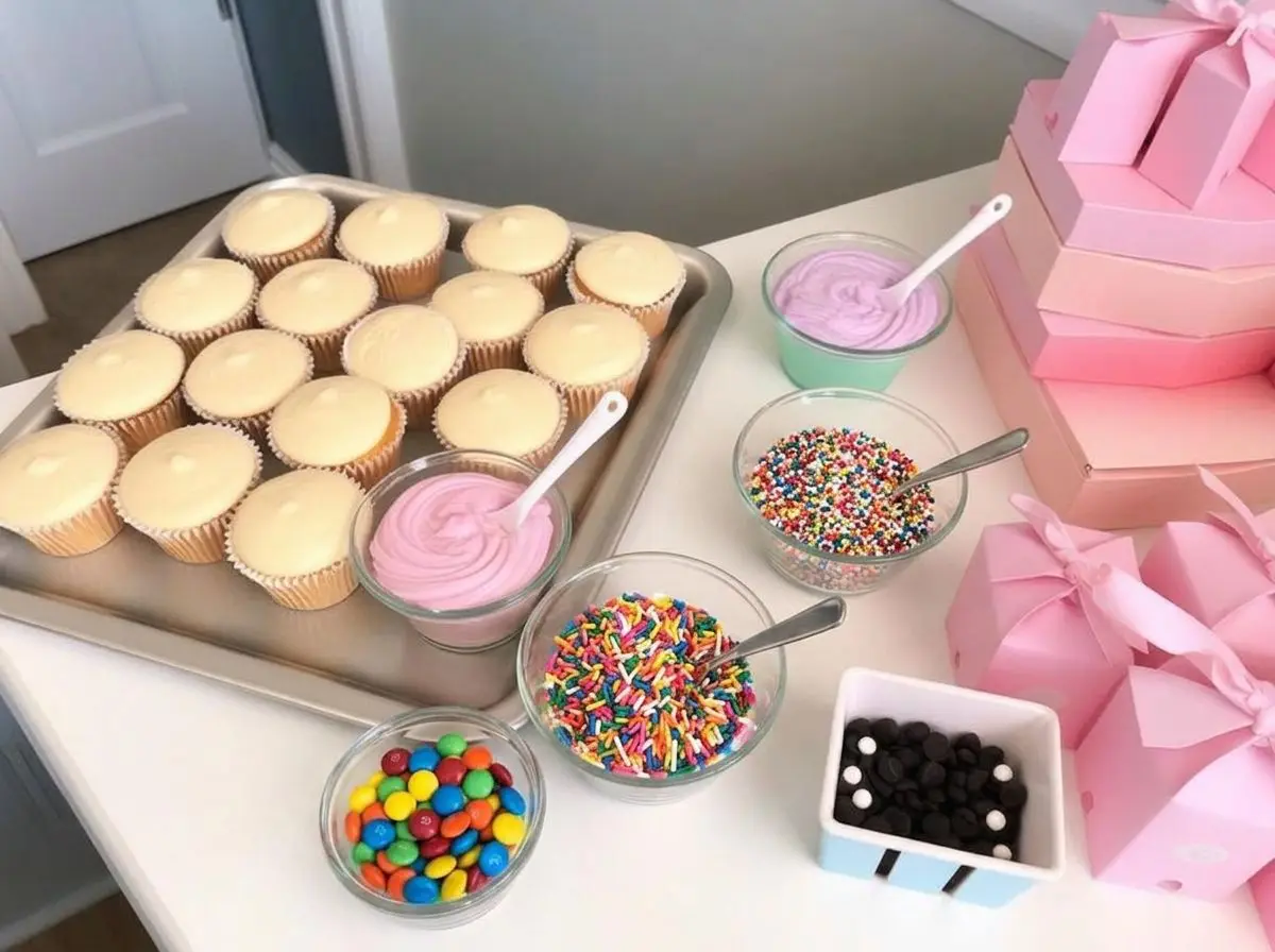 Three frostings and a lot of sprinkles.