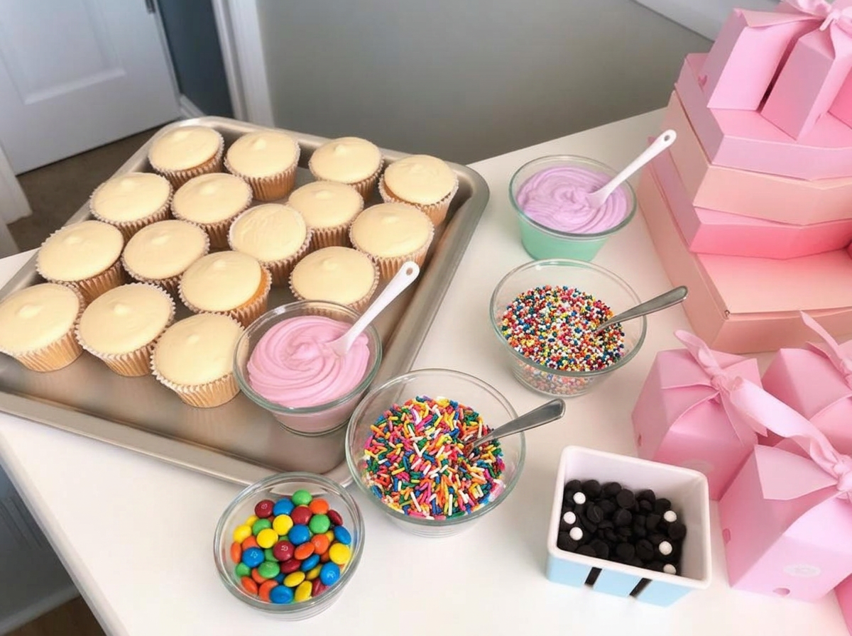 Three frostings and a lot of sprinkles.