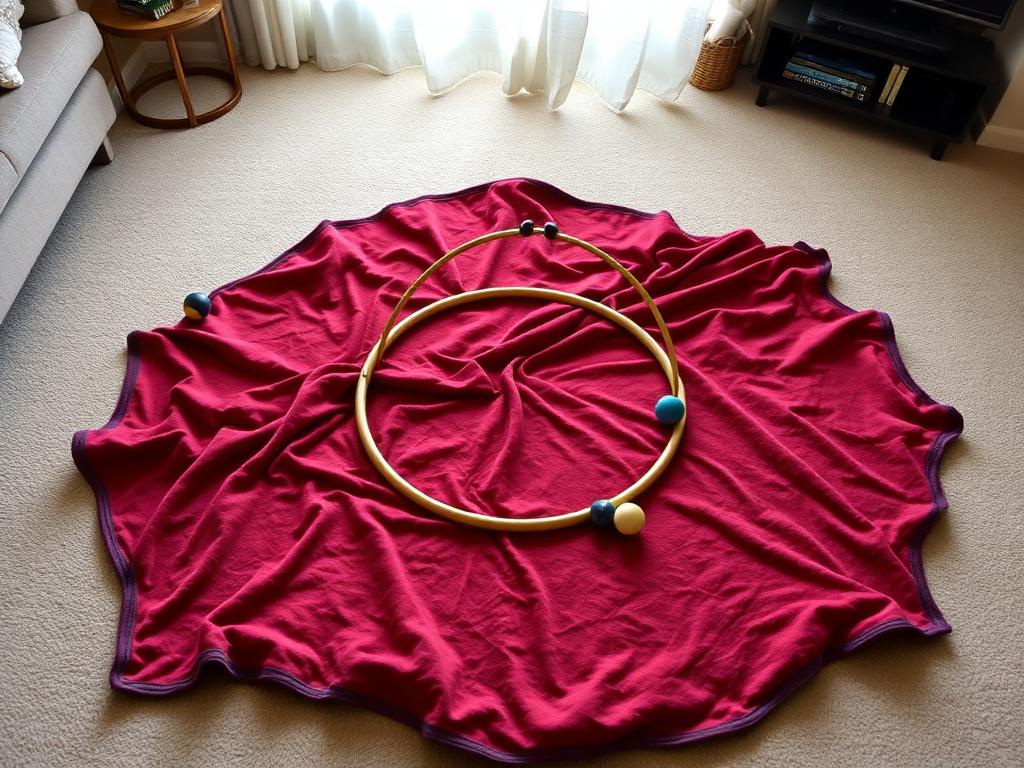 A blanket on the floor becomes the ring.