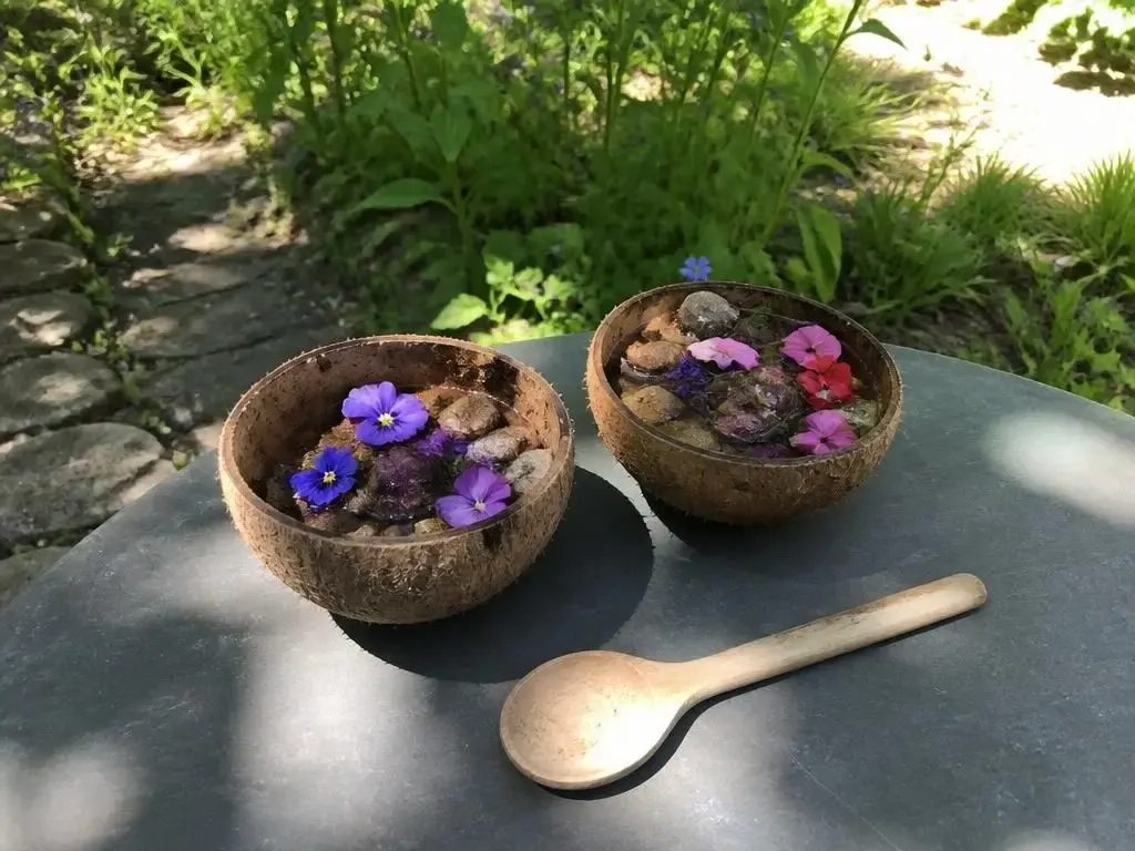 Two months later the shells are still the best bowls in our mud kitchen.