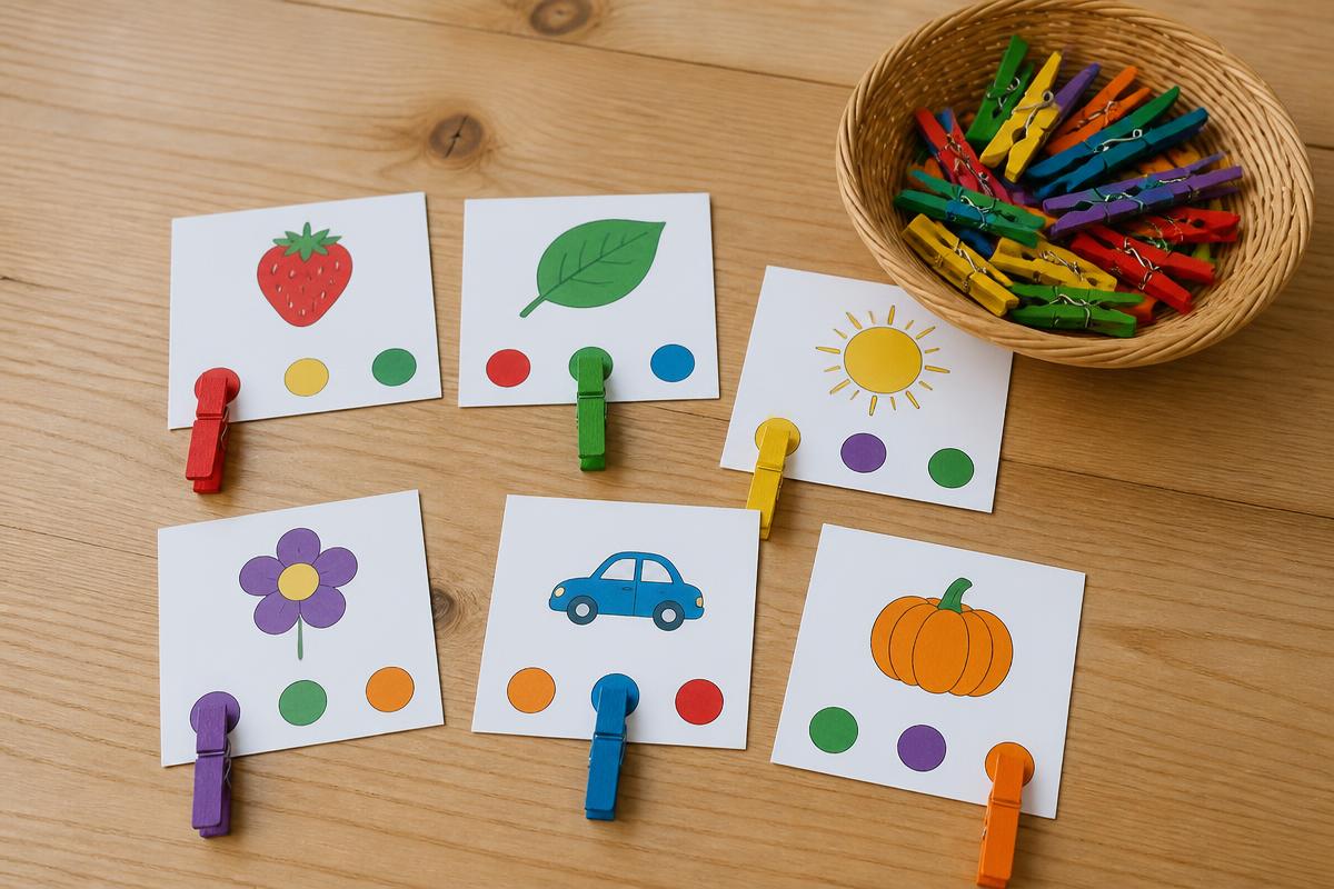 Colour match + count and clip cards (A4 PDF) printable for kids
