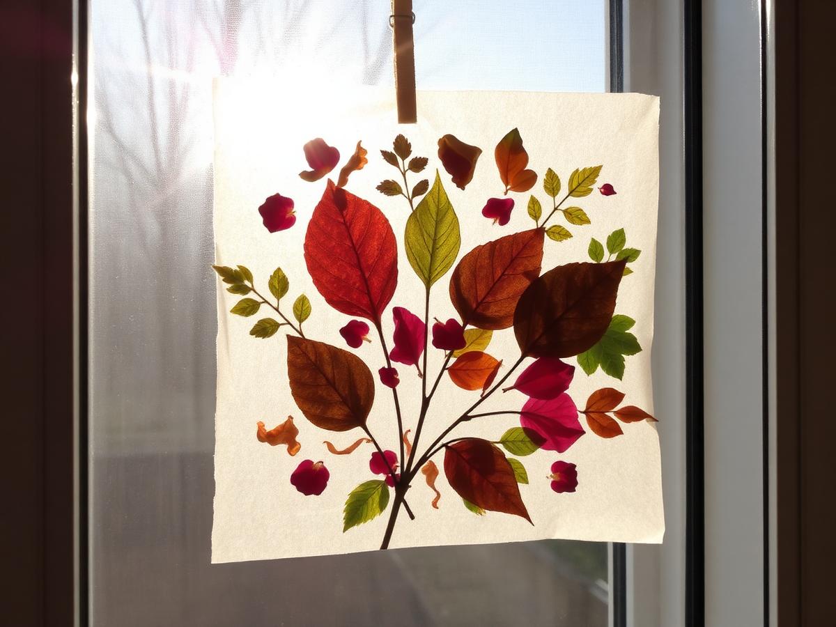 The finished collage with light coming through the leaves