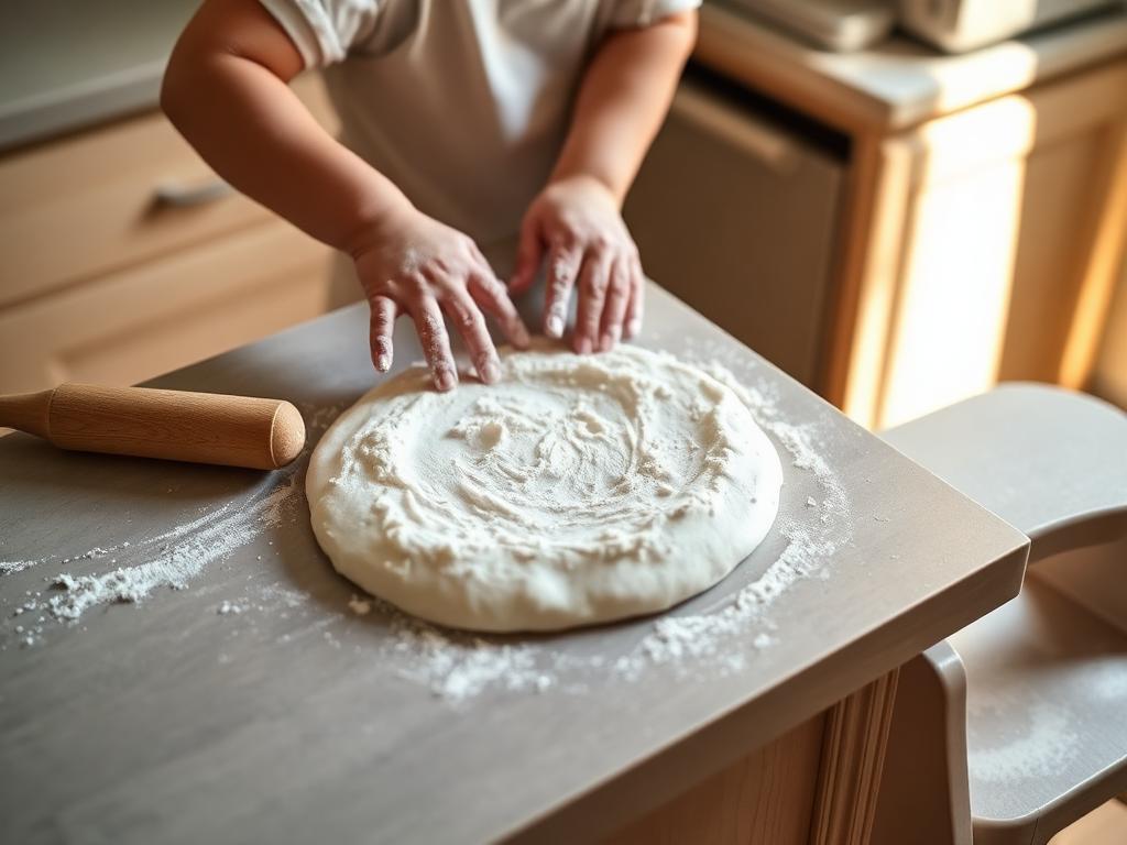 Flour on hands, dough pressed flat — their job, start to finish.