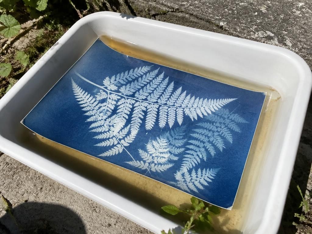 Rinsing the print in a tray of water until the blue deepens