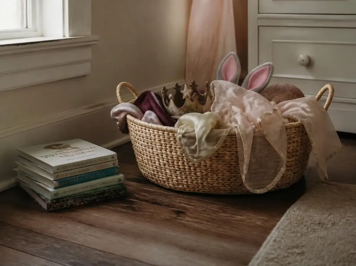 Costumes, scarves and books waiting by the reading corner