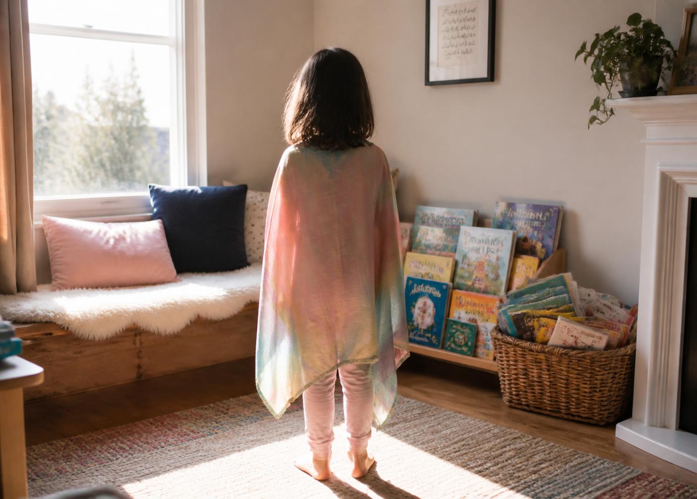 A silk scarf becomes a cape in about two seconds