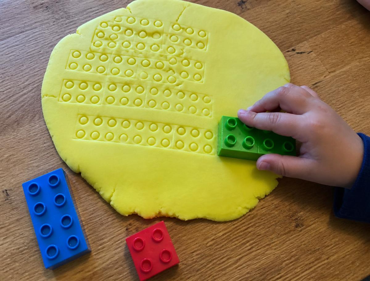 Eight studs per press — multiplication you can count with a finger.