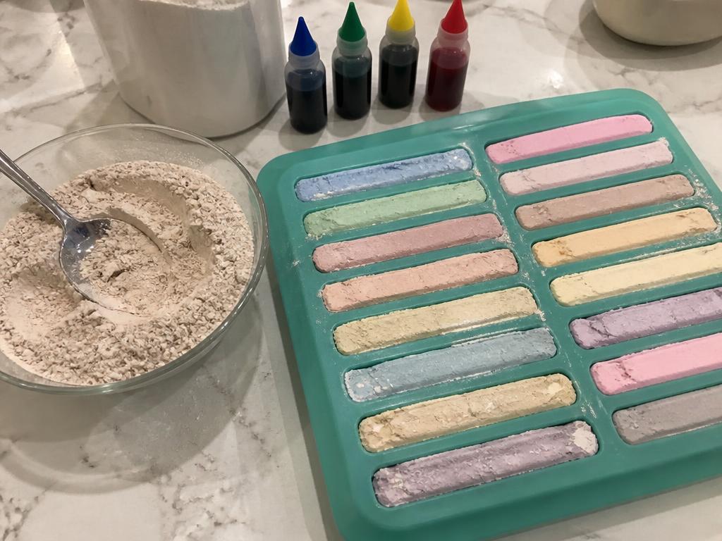 The chalk drying in the mold next to the leftover paste