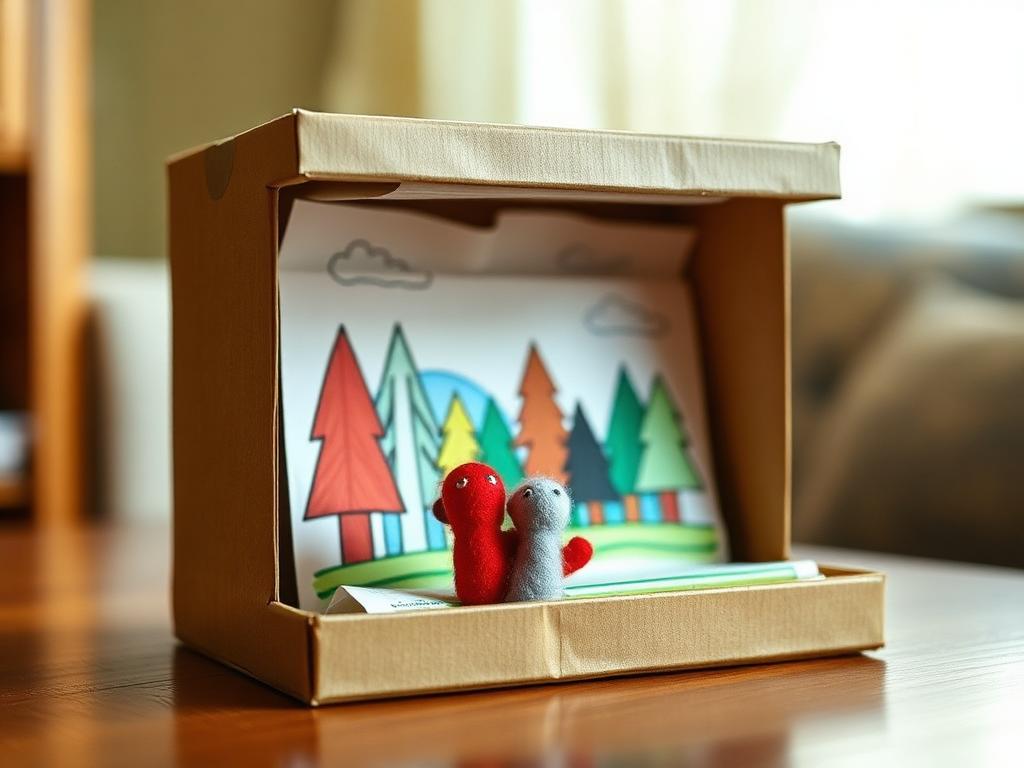 A shoebox lid becomes the stage, backdrop and all.