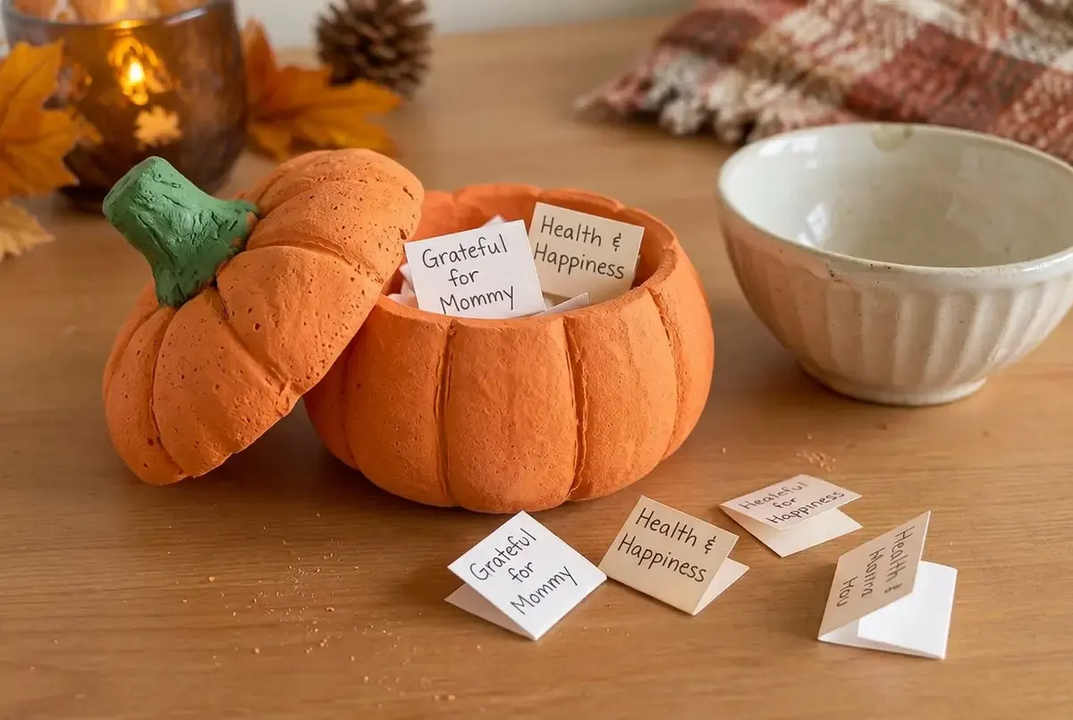 Shaped over a bowl, filled with thank yous, opened at dinner.