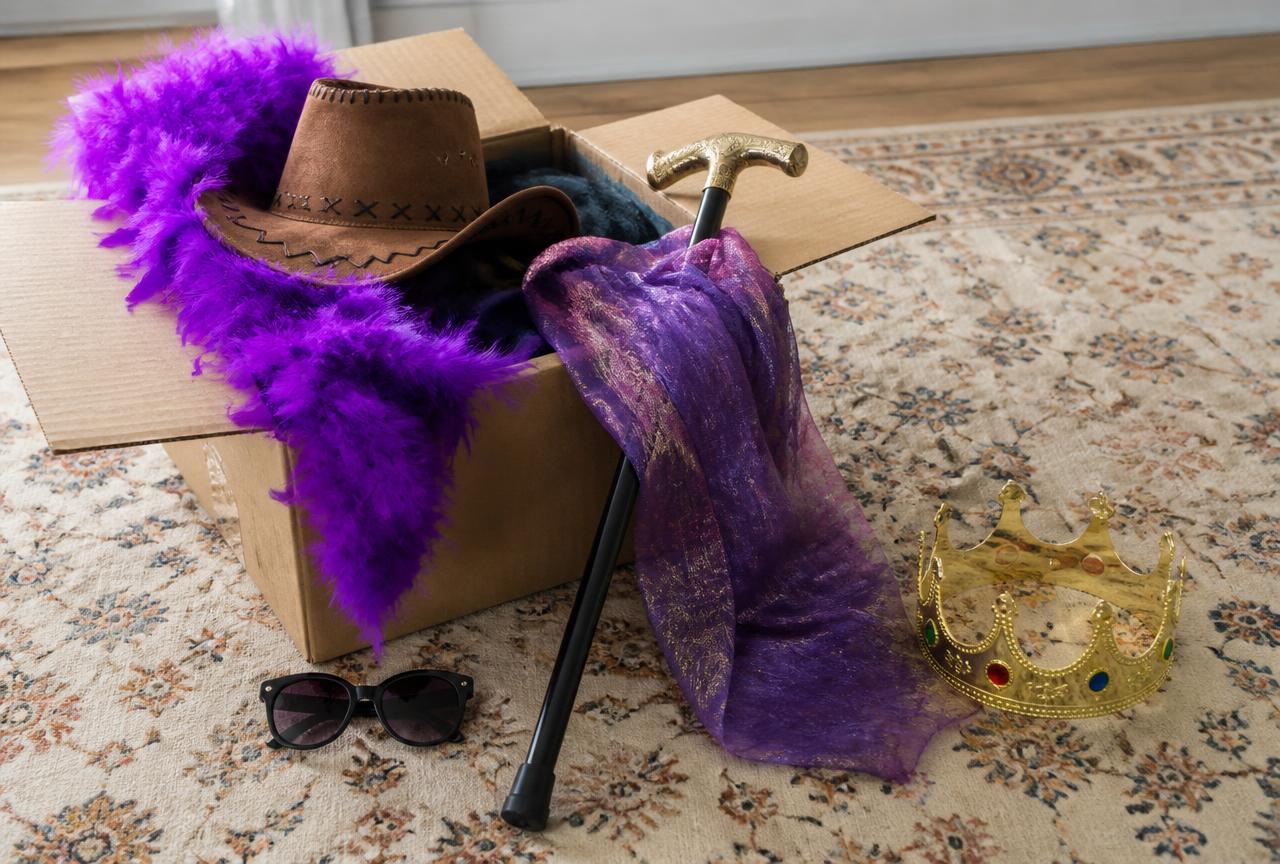 The costume box: one item per scene, chosen blind.