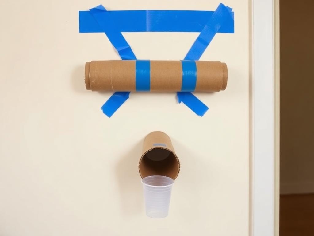 Tubes taped down the wall with a cup at the bottom to catch the marble.