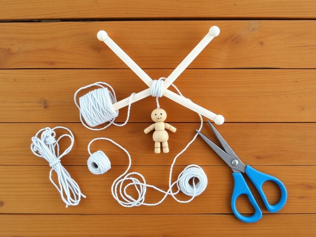 Craft sticks glued into a cross, string, tape — the whole control bar kit.