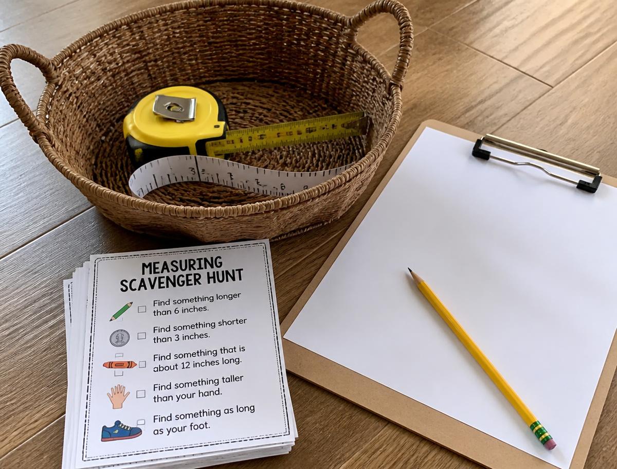 Measure it hunt cards + record sheet (A4 PDF) printable for kids