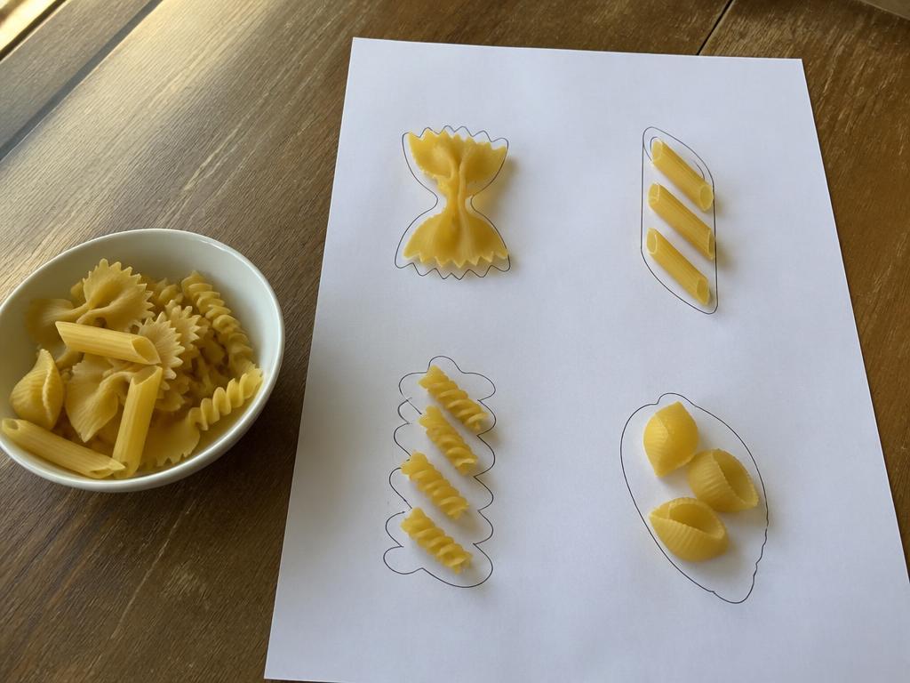 Pasta shape match & count sheet (A4 PDF) printable for kids