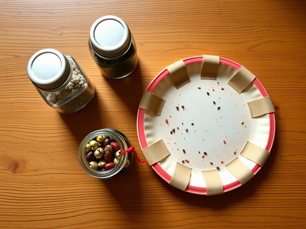 Homemade shakers and a paper-plate tambourine.