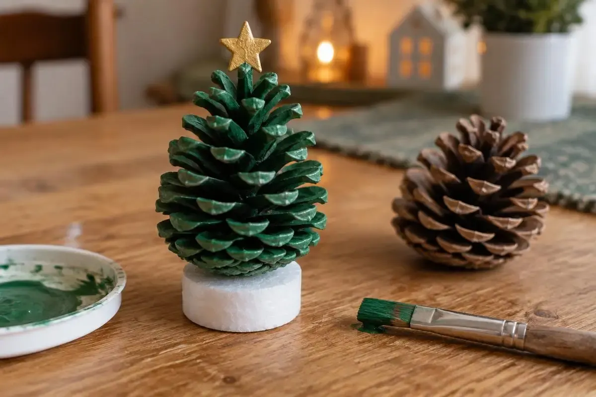 A narrow cone, a polystyrene base, two coats of green and a paper star.