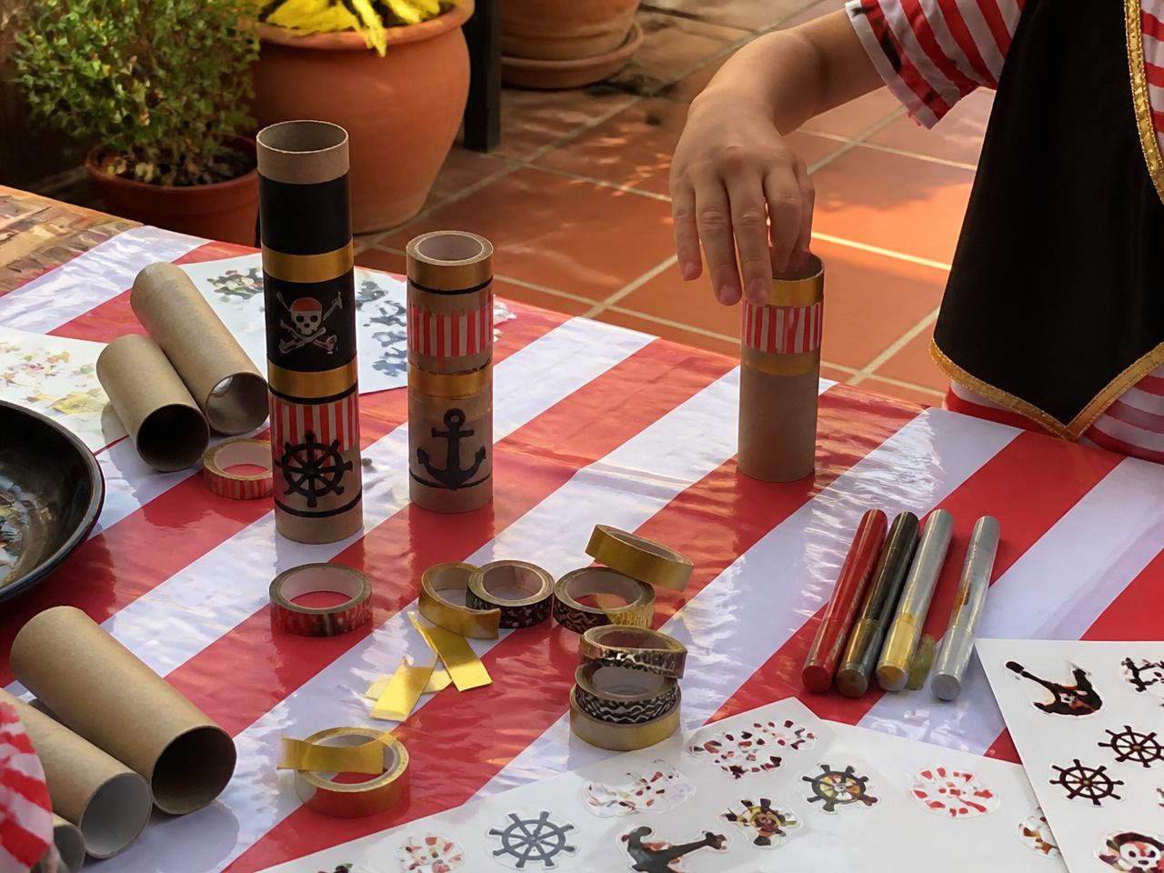 Paper towel tubes, washi tape and stickers.