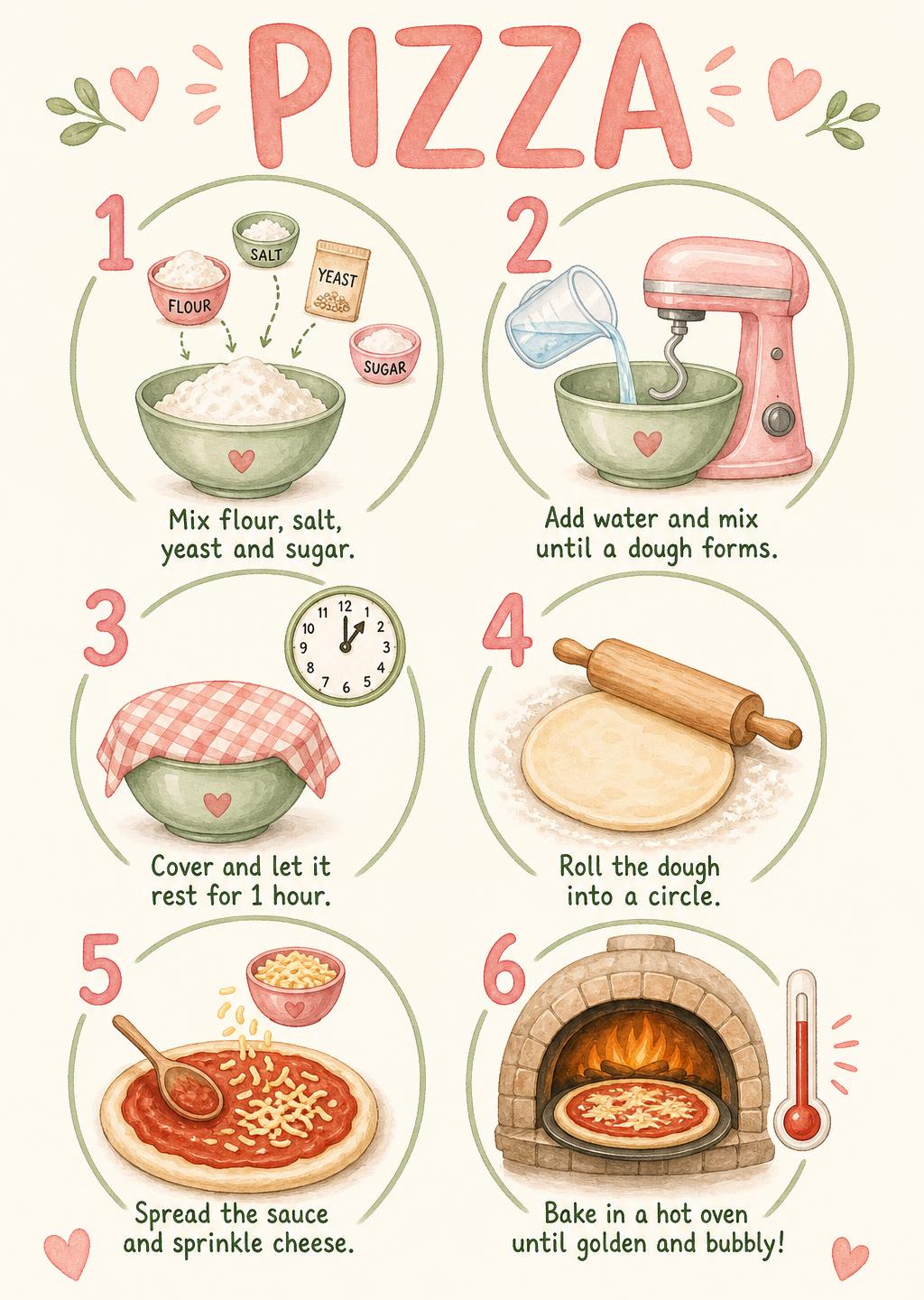Pizza picture recipe (2 page A4 PDF) printable for kids