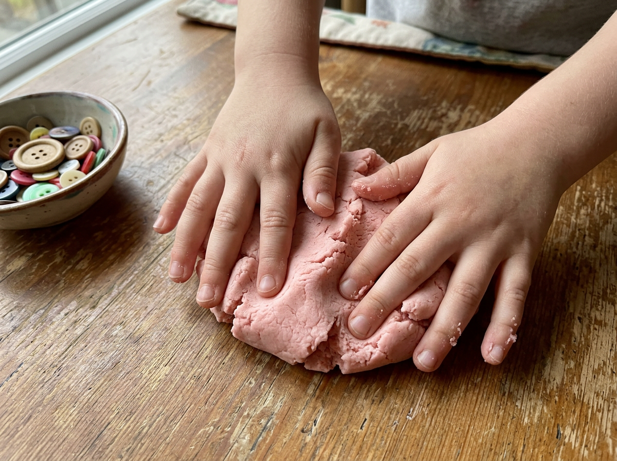 Kneading the warm homemade dough until it is soft and cloud-like