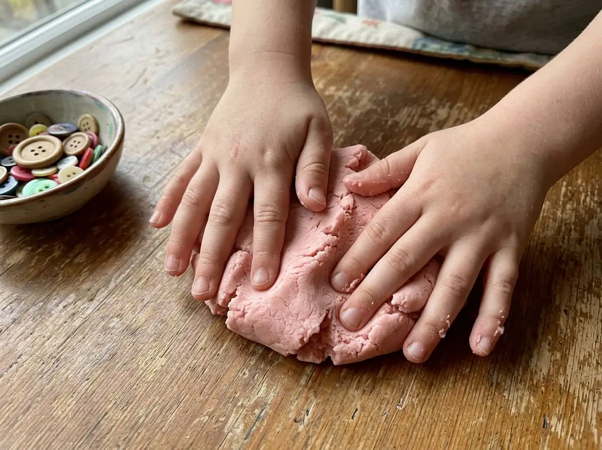 Kneading the warm homemade dough until it is soft and cloud-like