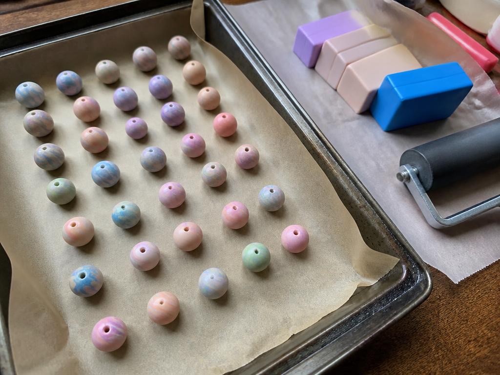 Beads cooling on the baking tray straight out of the oven