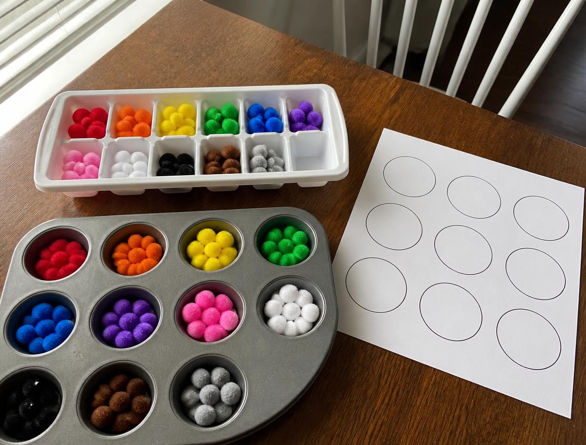 One pom-pom per square on the counting frame.