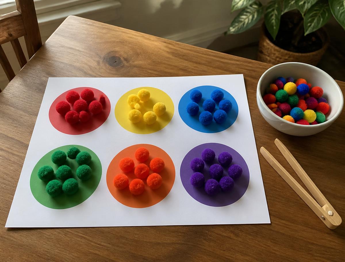 Pom-pom sorting mats (A4 PDF) printable for kids