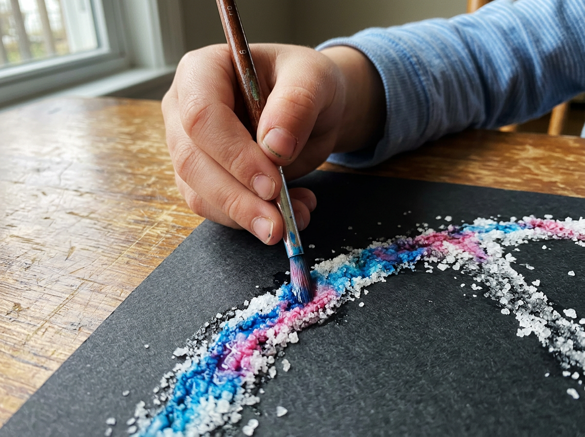 One touch of a wet brush and the color runs along the salt