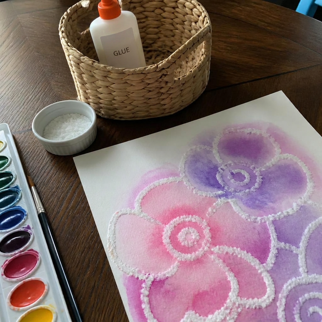 Salt, Glue & Watercolor Art