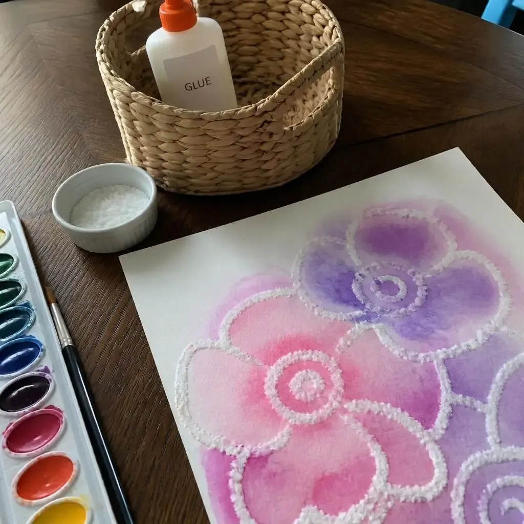 Salt, Glue & Watercolor Art