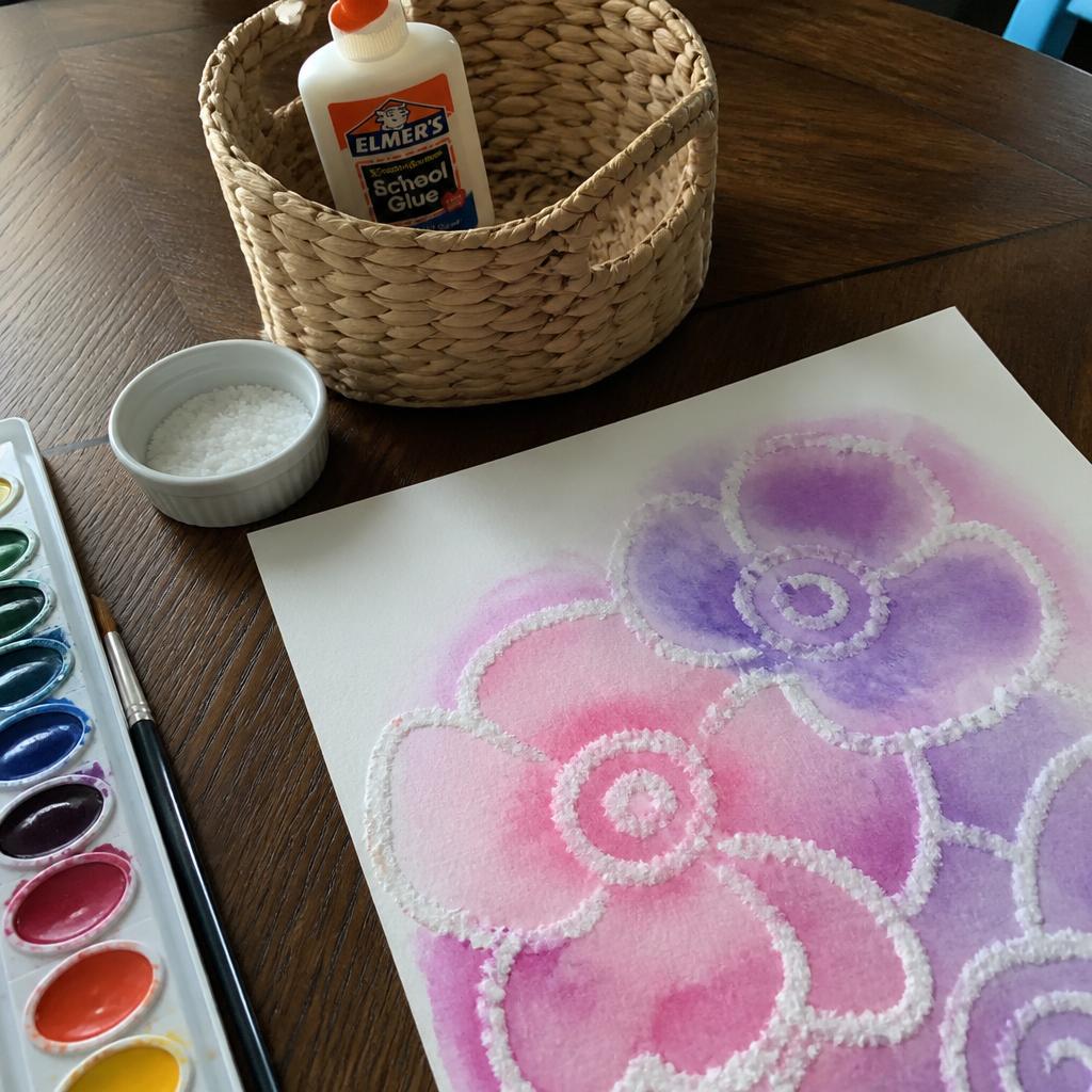 Salt, Glue & Watercolor Art