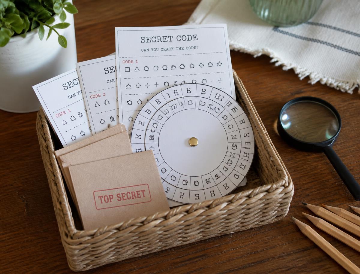 Secret code cards + decoder wheel (A4 PDF) printable for kids