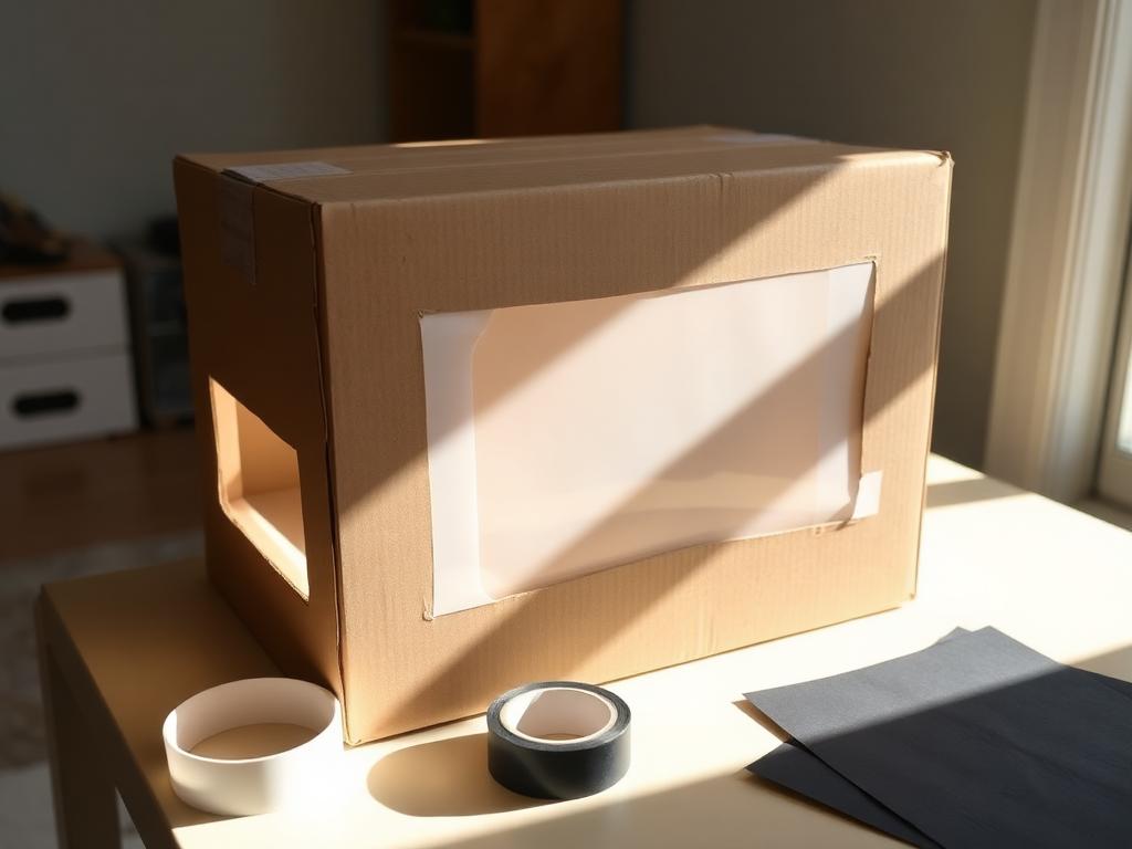 A window cut in the box and tracing paper taped taut across it.