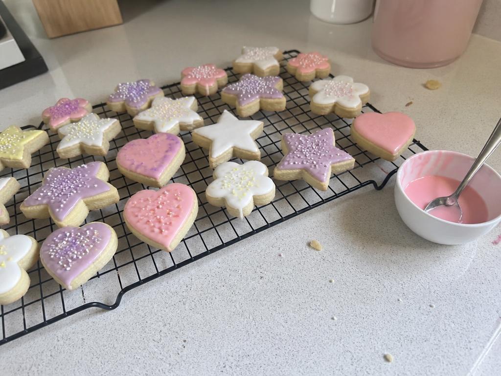 Iced and sprinkled, cooling on the rack