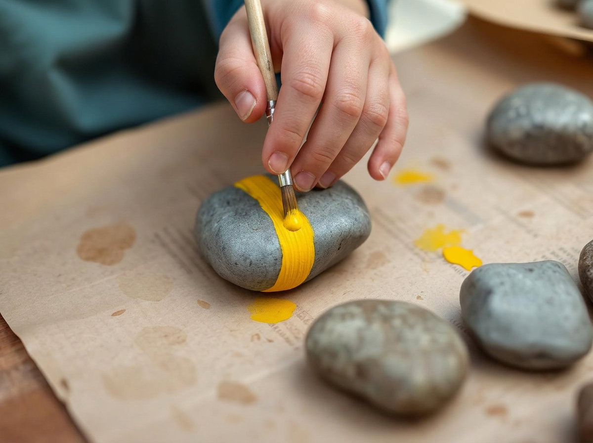 Painting a stone, one dot at a time.