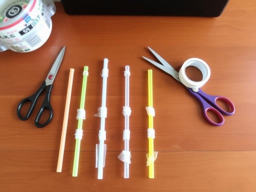 Straws cut long to short and taped into a panpipe.
