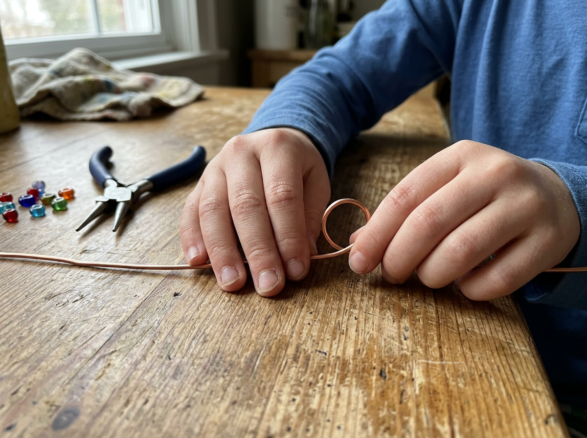 Bending soft craft wire into the first loop
