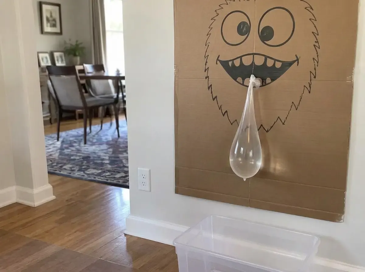 A marker, a piece of cardboard and one balloon of water.